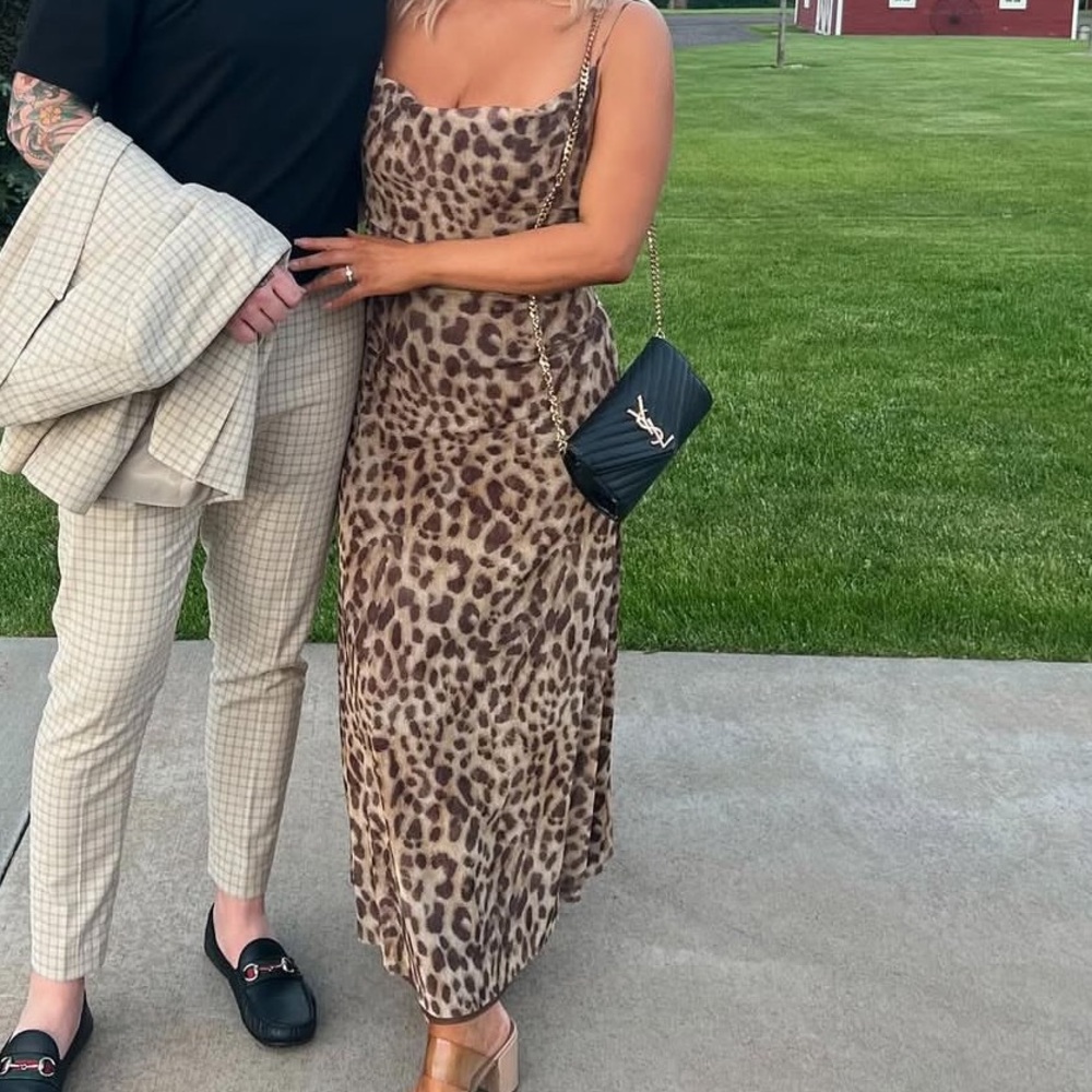 Zara Leopard Print Maxi Slip Dress in Brown